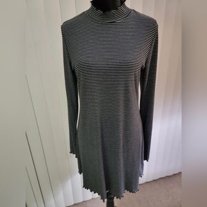 Long Sleeve Black and White Striped Mini Sweater Dress